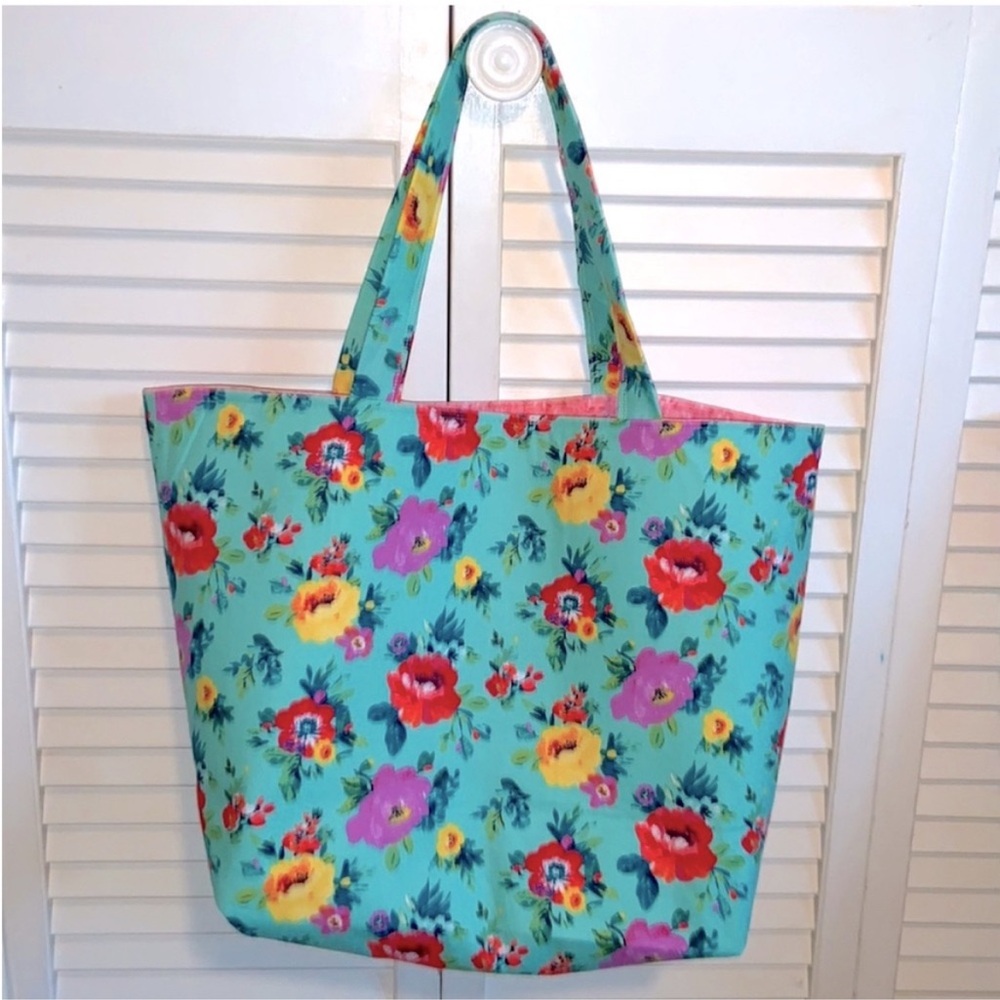 Hand Crafted Floral Tote Colorful All Purpose Market Bag Carry Shoulder Purse - Picture 7 of 8